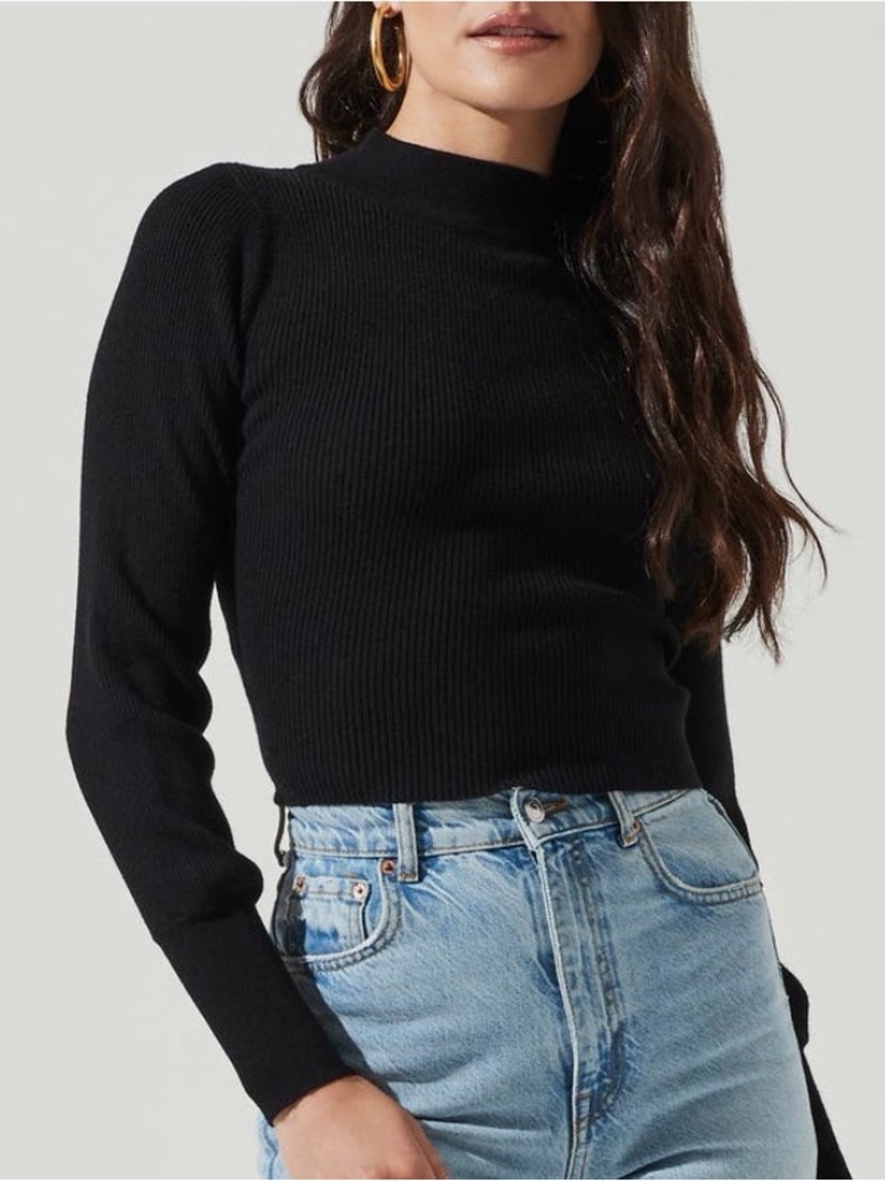 Astr The Label Black Ribbed Mock Neck Sweater